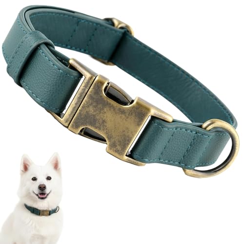 Image of B&F Dog Collar for Large Dogs Silicone Leather Dog Collars Soft Flexible Waterproof Odor-Proof Durable Thick Classic Adjustable Pet Puppy Collar (Green, Large (16-24.5 inch Neck))