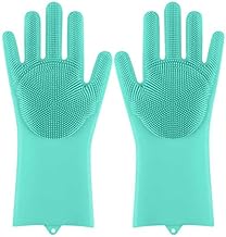 VATS Silicone Dishwashing Gloves, Pet Grooming Rubber Scrubbing Gloves, Sponge Cleaning Brush for Housework, Cars, Dogs