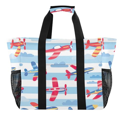 YETTASBIN Airplane Large Foldable Travel Tote Bag, Lightweight Waterproof Swim Pool Bag with Handles & Pocket for Beach Outdoor, Reusable Grocery Bag for Kitchen, Shopping2