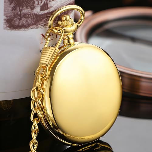 Image of Tiong Pocket Watch Vintage Quartz Pocket Watches with Chain Christmas Graduation Birthday Gifts Father's Day(Gold)