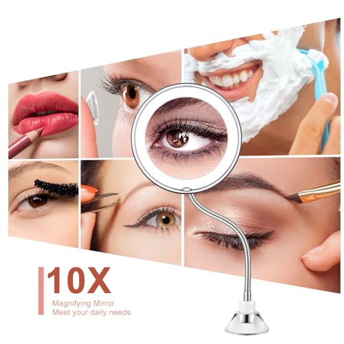 KEDSUM Flexible Gooseneck 6.8" 10x Magnifying LED Lighted Makeup Mirror, Bathroom Magnification Vanity Mirror with Suction Cup, 360 Degree Swivel, Daylight, Battery Operated, Cordless & Travel Mirror - Thumbnail 6