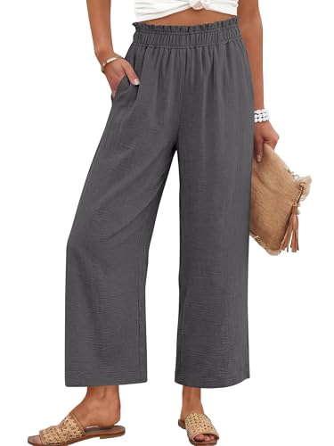 Image of ANRABESS Womens Wide Leg Cropped Palazzo Pants | Lightweight Breathable Elastic High Waisted Pants, Beach Vacation Flowy, Lounge & Casual Summer Trousers with Pockets
