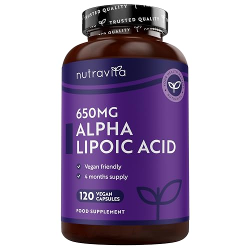 Nutravita Alpha Lipoic Acid 650mg - 120 High Strength ALA Vegan Friendly Capsules - 4 Month Supply - Alpha-Lipoic Acid Supplement - No Synthetic Binders or Fillers - Made in The UK