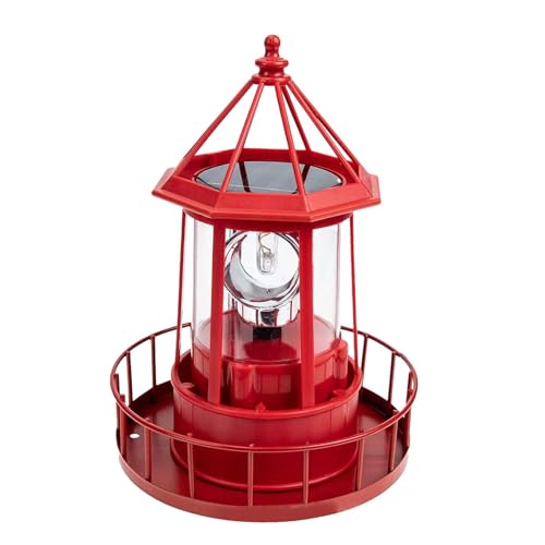 MJFUNTXY LED Solar Powered Lighthouse,360 Degree Rotating Lamp IP65 Waterproof Statue Solar Garden...
