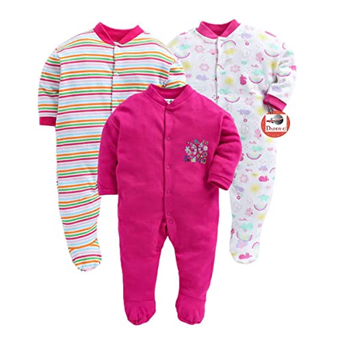 Image of DADDY - G 100% Cotton Baby Rompers Pack of 3 | Newborn Baby Sleepsuit | Full Sleeve Jumpsuit | Baby Night Suit | Infant Bodysuit for Boys & Girls | Soft Breathable Clothing