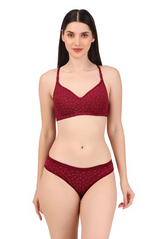 a s trends of india Womens Cotton Padded Wire-Free Full Coverage Seamless Bra & Panty Set | Soft Breathable Self Design Everyday Comfort Lingerie Set-picture-38
