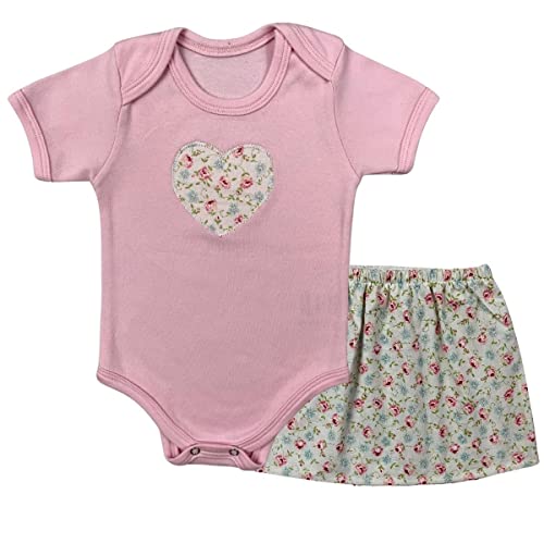 Conjunto Roupa de Bebê Menina Body Coração e Saia Florzinha Cor:Rosa;Tamanho:G