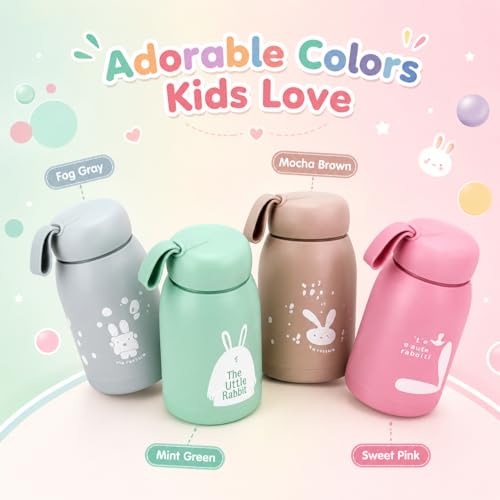 Image of Bunny Print Glass Water Bottle(pk 4) | BPA-Free Leak-Proof Kids Bottle with Food-Grade Silicone & Plastic, Cute & Easy to Carry for School, Travel, Toddlers, (330ml) (Multicolor pack 4)