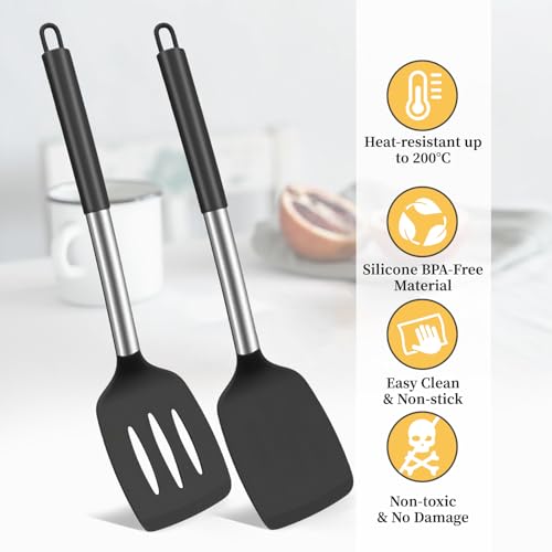 Silicone Spatula Set, Food-Grade Silicone Kitchen Utensils, Heat-Resistant for Cooking, Baking, and Turning Food, Dishwasher-Safe, Sturdy Stainless Steel Core - Image 4