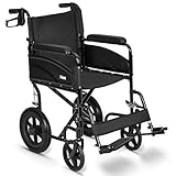 Lightweight Folding Wheelchair - Travel Friendly Foldable Transit Wheel Chair - Adjustable Footrests, Lock Lever Brakes - Black, Standard 18' Seat