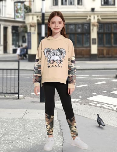 Image of Gaupafmb Girls Clothes Cool Girl Print Tie Dye Hoodie Pullover Sweatshirt Leggings 2PC Outfits