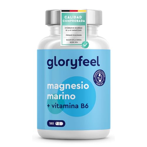Magnesio Marino 360mg - Con Vitamina B6-180 Cápsulas Veganas (3 meses) - Para el cansancio, la función nerviosa, muscular y metabólica - Sin aditivos