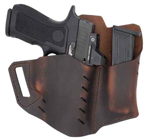 Versacarry Commander Pro Leather Holster – Sizes to Fit Most Pistols - Outside The Waistband Carry – Holds Spare Magazine – USA Crafted – Optics Compatible – 2023 – Hand Crafted in Texas – Size 4 - Versacarry