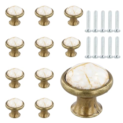 AvoDovA 10PCS Vintage Cabinet Knobs, 33MM Ceramic Knobs, Vintage Shabby Chic Round Drawer Knobs, Kitchen Cabinet Cupboard Drawer Door Knobs Pull Handles for Chest of Drawers Kitchen (B-Bronze)