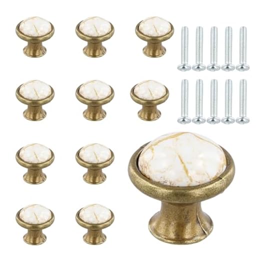AvoDovA 10PCS Cerámica Pomo de Armario Redondo, 33MM Pomos y Tiradores de Muebles, Vintage Tirador para Cajón, Pomos para Puertas Armarios de Cocina Cajones de Comodas Antiguos (B-Bronce)