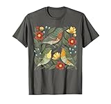 Folk Style Folk Art Bird Boho Wildflowers Botanical Bird Tee T-Shirt
