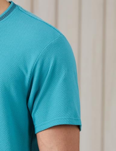 Image of Amazon Brand - Symbol Men's Cotton Rich Relaxed Fit Textured Knit Tshirt | Popcorn Knit Solid Tshirts | Half Sleeves | Textured Knit (Available in Plus Size)