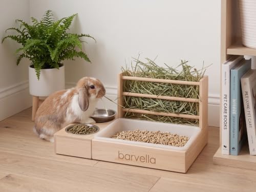 Wooden Rabbit Litter Box with Hay Feeder & Dual Stainless Steel Bowls – 3-in-1 Bunny Feeding Station & Litter Pan Combo for Rabbits, Guinea Pigs, Chinchillas (18.9" x 12.2" x 9.8") — 사진 7