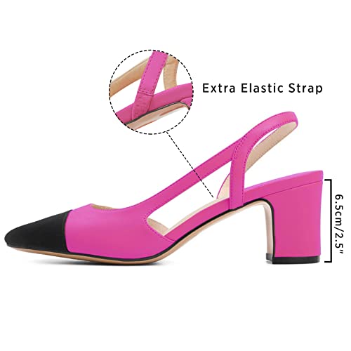 Image of MICIFA Slingback Heels for Women,Round Toe Chunky Heeled Pumps Ankle Strap Fashion Splicing Dress Shoes