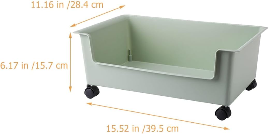 Books Storage Organizer Bin with Wheels Small Avocado Green Plastic Storage Container for Dormitory and Classroom for Student Desk and Bookcase