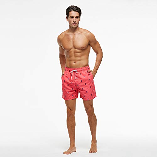 Fredrm Mens Swim Trunks Quick Dry Boardshorts With Mesh Lining Above Knee Swimwear Bathing Suits (Pink Anchor, M) #TOP2