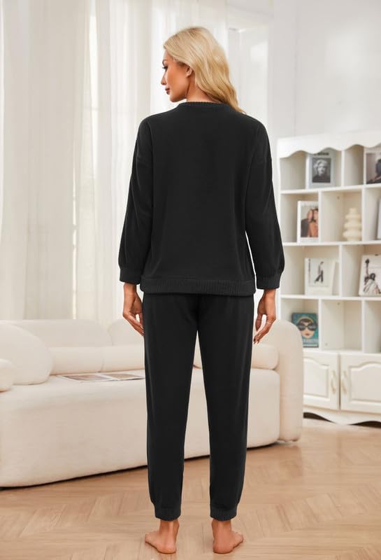 HEARTNICE Womens Pajamas Set Lightweight Fleece Outfit Soft Lounge Pjs Cozy Sleepwear with Jogger Set 2 Piece Long Pullover - Image 3