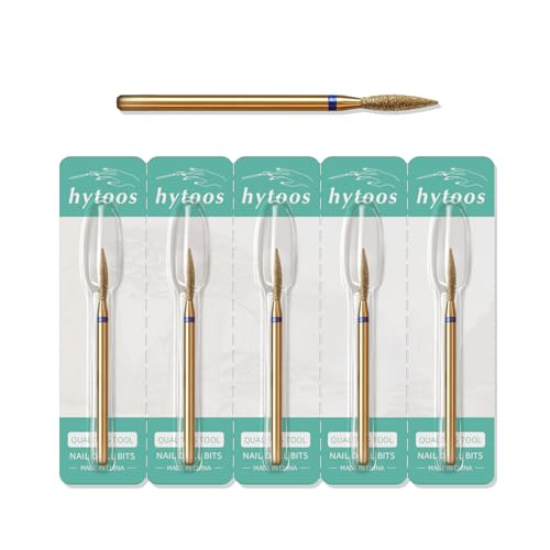 HYTOOS 2mm Long Flame Cuticle Clean Nail Drill Bit, 5Pcs/Set Titanium Russian Diamond Nail Bits Professional Safety Under Nail Cleaner Burr for Cuticle Dead Skin, Electric Drill Accessories, Medium