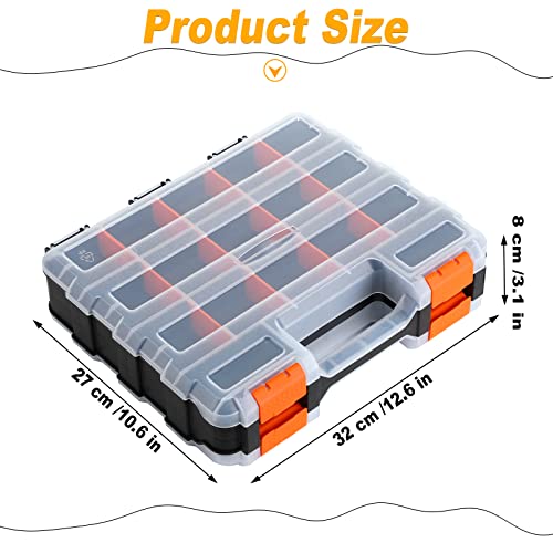 3 Pack Double Sided Tool Box Hardware Storage Organizer Small Parts Case Portable Plastic Tackle Container With 34 Removable Dividers For Organizing Screws Nuts Nails Bolts (Orange) #TOP1