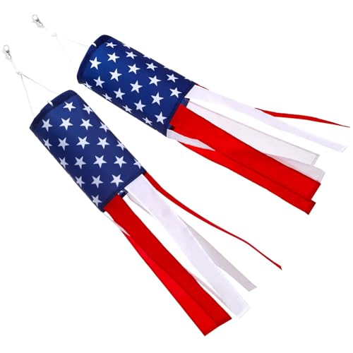 NOVWANG 24 Inch American Flag Windsock, 2 Pcs Heavy Duty Patriotic Outdoor Decoration USA Windsock for Memorial Day Independence Day Garden Porch Boat Decor