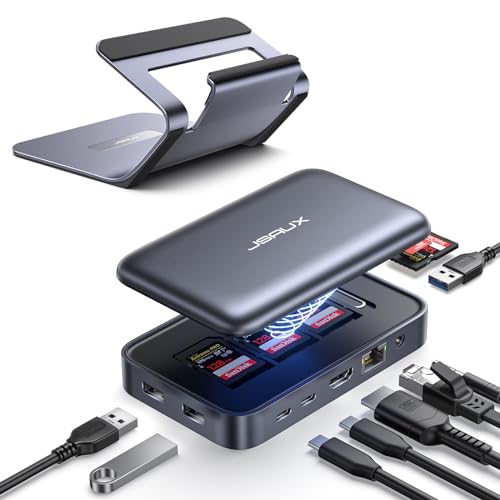 JSAUX 10 in 1 USB C Docking Station, USB C Magnetic Hub with Laptop Stand