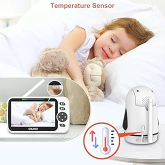 OKAIDI Video Baby Monitor with 3 Cameras, 5" Display Baby Monitor No WiFi, 30H Battery and 1000ft Range, 2-Way Talk, 8 Lullabies, Remote Pan-Tilt-Zoom Baby Camera for Baby/Pet/Elderly