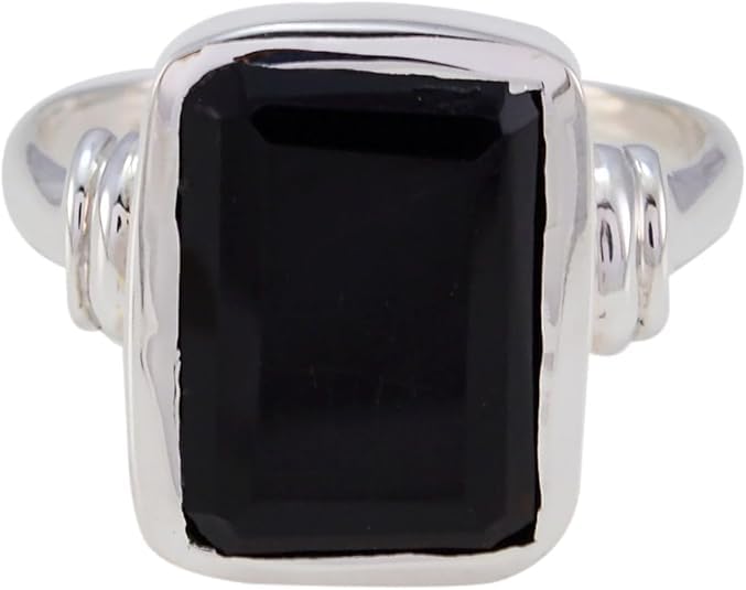 Image of 55Carat Natural Black Onyx Ring Sterling Silver Rectangle Shape Astrology US 4,5,6,7,8,9,10,11,12
