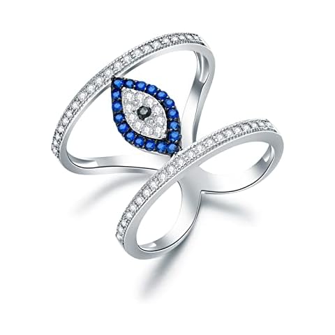 PEIMKO Evil Eye Ring Spiritual Turkish Double Band Ring Size7/8/9 Sterling Silver Blue Evil Eye Rings Round Evil Eye Ring Greek Evil Eye Protection Ring for Women(8) Cover