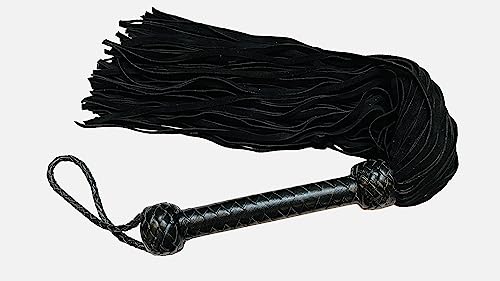 Real Genuine Cowhide Suede Leather Riding Crop Premium 100 Strand Horse Training Slapper Heavy Duty Equestrian Schooling Whip for Groundwork (Black)