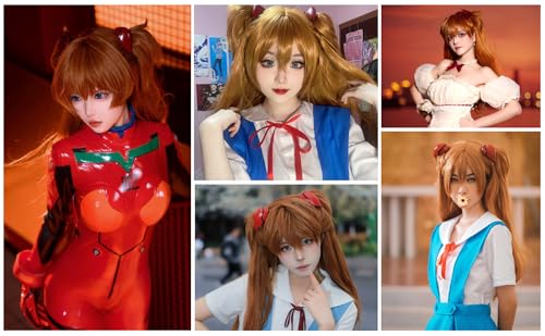 Image of Wiggy Mermaid Ginger Orange Wig with Pigtails Cosplay Wig + Hairpin Anime Pigtails Womens Long Straight 2 Ponytails Halloween Hair Wigs + Cap