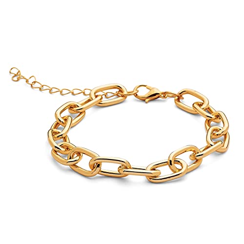Image of 14K Gold and Silver Plated Layered Bracelet Sets, 4 Pieces, Adjustable Layered Link Bracelets Sets, Stainless Steel, no gemstone
