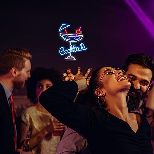Wanxing Cocktails Neon Sign, Led Neon Bar Sign Dimmable Cocktail Glass Neon Light Sign For Wall, Blue White Neon Light for Pub Home Beer Bar Club Man Cave Restaurant Shop Sign Decor
