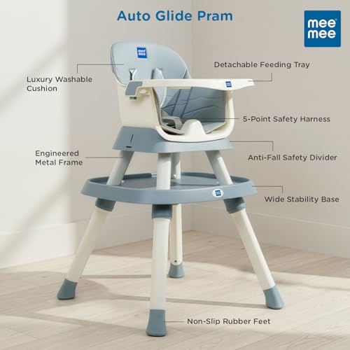 Image of Mee Mee Little Scholar Baby High Chair for Baby Feeding, 6-in-1 Convertible Kids Feeding Chair Compact Fold with High Adjustable, Play Chair Booster, Travel Friendly, 0.5 to 3 Years Kids (Grey)