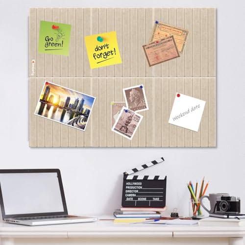 Image of Climberty 6-Piece Felt Board Bulletin Board,30x30cm Self-Adhesive Wall Panel,with 50 Pushpins Felt Message for Notes Photos and Schedules (Beige)