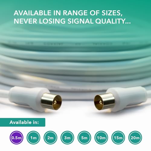 0.5m Coaxial TV Aerial Cable (Ideal for Close-Range Devices, Max Reach 50cm) Male To Male Gold Plated RF Tv Cable for Freeview, Freesat, Tv Antenna Extension - White Straight Connection - Image 4