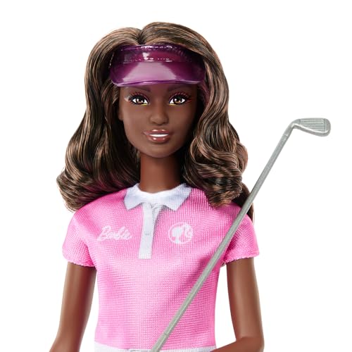 Barbie golfista con vestido rosa y accesorio de golf miniatura 2