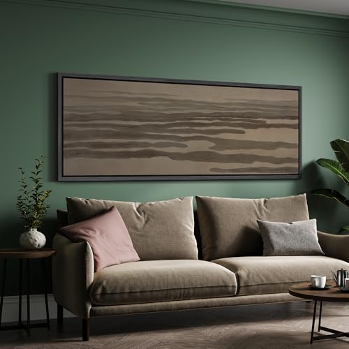 Image of MUDECOR Large Framed Canvas Print Wall Art Neutral Abstract Earth Tone Horizontal Flow Antique Retro Ready to Hang Painting for Living Room Bedroom Multi-Sizes - 60 inchx20 inch