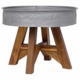 WEMYUFURN Mesa de centro industrial de madera recuperada con tapa de barril de acero, mesa auxiliar vintage para sala de estar, diseño único de madera reciclada y metal