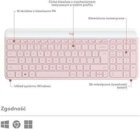 Logitech MK470 Smukła klawiatura i mysz bezprzewodowa - nowoczesny, kompaktowy układ klawiszy, bardzo cicha, odbiornik USB 2,4 GHz, Plug n' Play, zgodność z Windows, US QWERTY - Róża