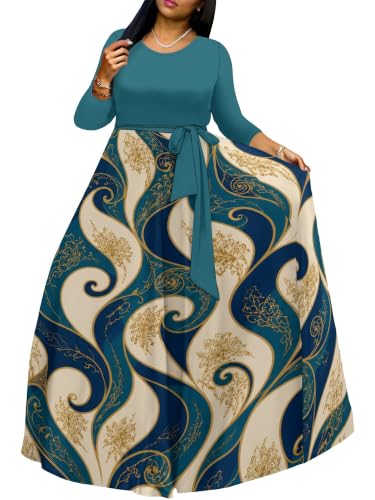Image of Plus Size Maxi Dress for Women V Neck 3 /4 Sleeve Wrap Dress