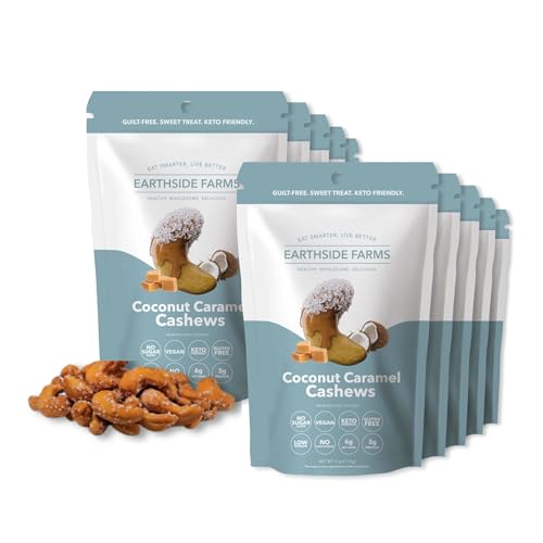 Image of Earthside Farms Coconut Caramel Cashews Snack Packs, No Sugar Added Keto Friendly Nuts, Vegan Gluten Free Non GMO Low Carb Snack, Plant Protein Treat, 4oz Resealable Bags, 10 Count