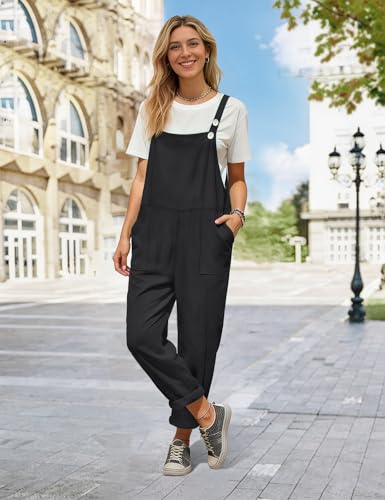 Image of YESNO Women's Overalls Cotton Boho Casual Floral Bib Jumpsuit Baggy Adjustable Strap Romper with Pockets PVV