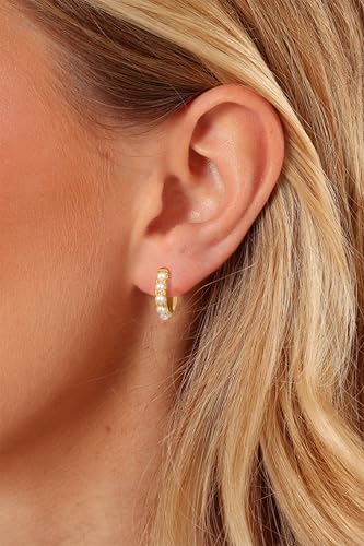Pearl Earrings for Women - Dainty Gold Earrings Trendy 14K Gold Plated Freshwater Pearl Dangle Hoop Stud Earrings for Women Wedding Jewelry Gift for Women