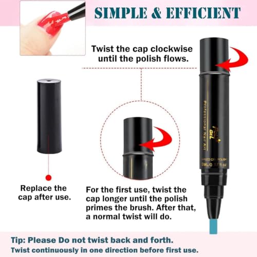Stylo à Ongles Gel 3 Couleurs, Feutre Vernis à Ongle, Séchage Rapide Sans Lampe UV, Stylo Vernis à Ongles 3-en-1 pour à Domicile,Longue Durée, Accessoires de Peinture pour Manucure(Q18,Q30,Q36) – vue 5