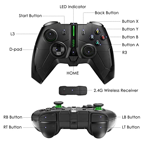 Xbox Wireless Controller, Game Controller Compatible With Xbox One/One X/S, Xbox Series X/S, Ps3, Pc, Windows 7/8/10/11, Gamepad Built-In Dual Vibration, 2.4Ghz Connection, Led Light(Green) #TOP4